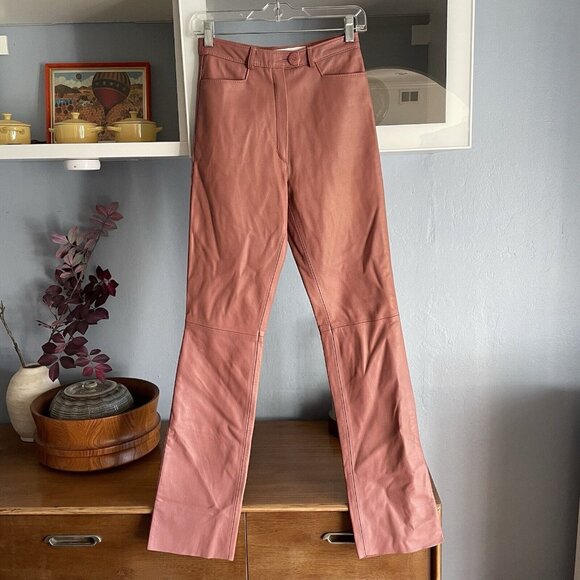 Nour Hammour Lambskin Leather Pants Straight Leg Size Euro 36 Pink - Picture 1 of 6